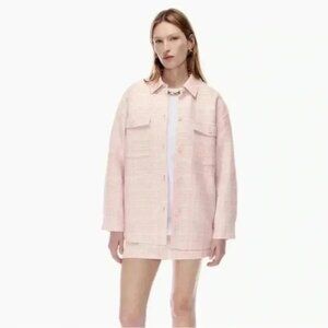 Aritzia Babaton Joan Shacket Shirt Jacket Oversized Linen Tweed Pink Plaid 2